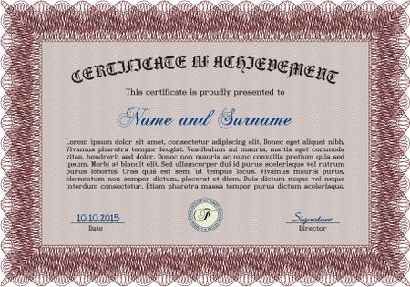 Certificate. With guilloche pattern and background. Elegant design. Detailed.