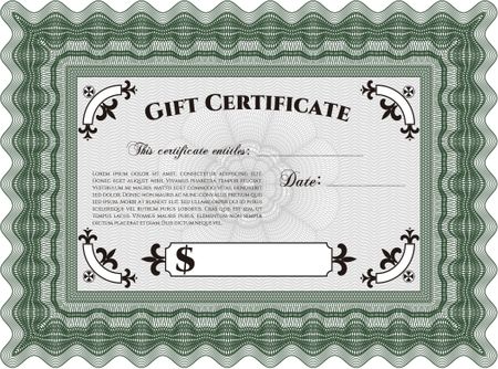 Retro Gift Certificate. Elegant design. With linear background. Detailed.