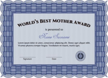 World's Best Mother Award Template. Vector illustration.Excellent complex design. With complex background. 