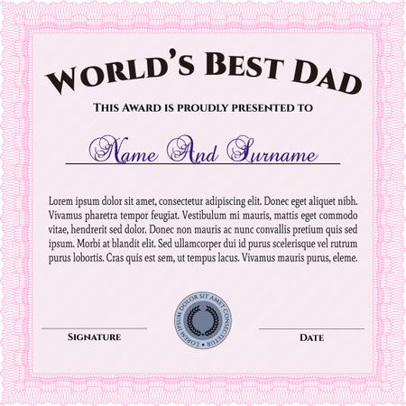 Best Father Award Template. With background. Excellent complex design. Detailed.