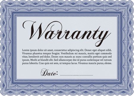 Warranty template. It includes background. Complex border design. Perfect style. 