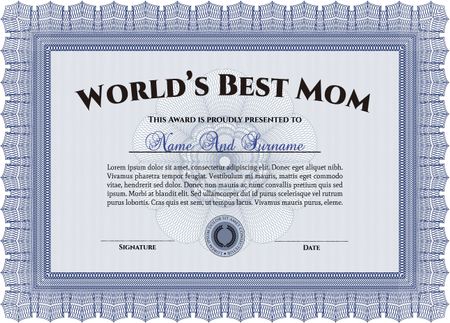 World's Best Mom Award. With guilloche pattern and background. Detailed.Good design. 