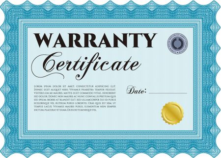 Template Warranty certificate. Vector illustration. Complex frame design. Easy to print. 