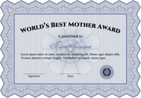 World's Best Mom Award. Cordial design. With linear background. Vector illustration.