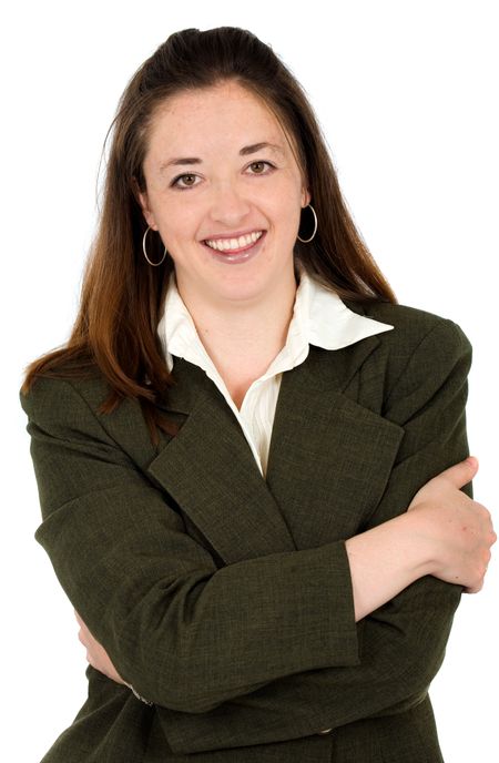 confident business woman portrait with a green suit