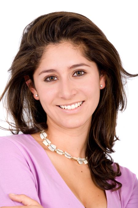 Beautiful young business woman portrait over a white background