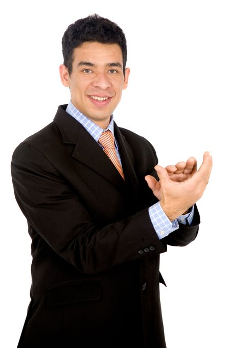 business man applauding over a white background