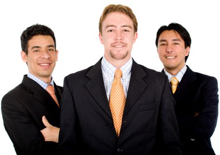 confident male business team over a white background