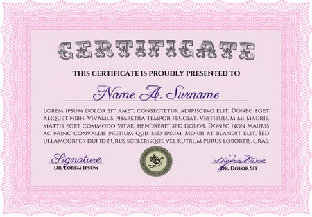 Sample certificate or diploma. Excellent design. With guilloche pattern. Customizable, Easy to edit and change colors.