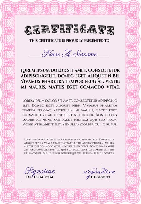 Certificate template or diploma template. Diploma of completion.With guilloche pattern and background. Complex design. 