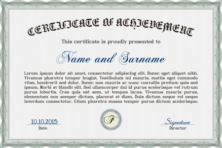 Sample Certificate. Cordial design. With quality background. Frame certificate template Vector.