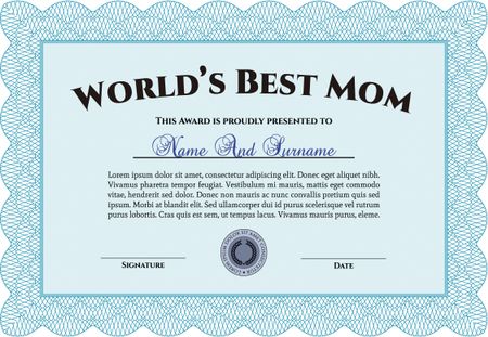 World's Best Mother Award. With background. Artistry design. Border, frame.