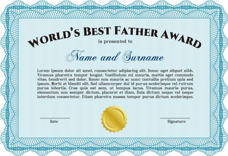 Best Dad Award. With quality background. Border, frame.Lovely design. 
