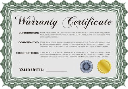 Warranty Certificate. Very Detailed. Easy to print. With sample text. 