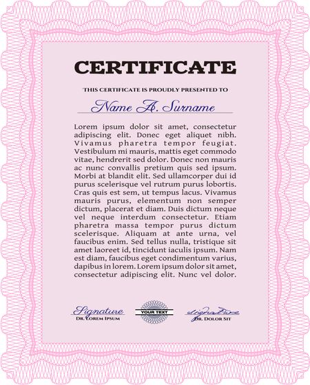 Sample Certificate. With complex linear background. Superior design. Vector certificate template.