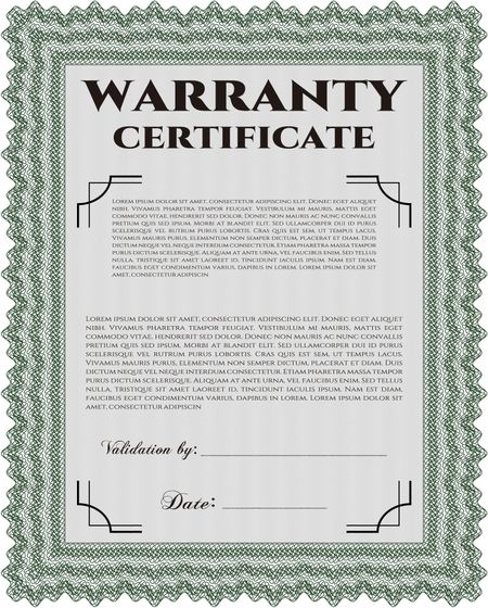 Warranty Certificate. Complex border. With background. Perfect style. 