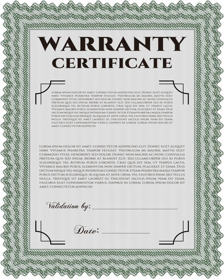 Warranty Certificate. Complex border. With background. Perfect style.