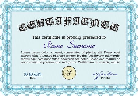 Sample Diploma. Frame certificate template Vector.With complex linear background. Nice design. 