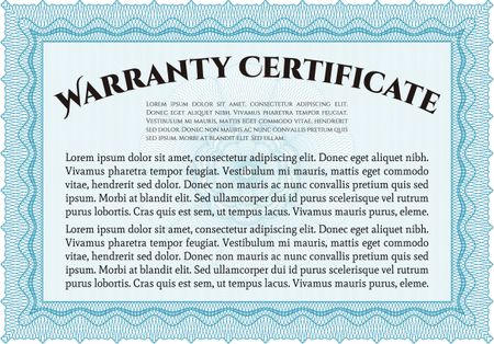 Sample Warranty certificate template. Complex design. With background. Retro design. 
