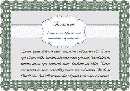 Vintage invitation template. With guilloche pattern and background. Nice design. Vector illustration.