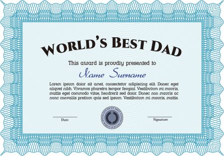 World's Best Dad Award. Detailed.With complex background. Excellent design. 