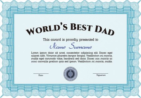 World's Best Dad Award. Detailed.With complex background. Excellent design.