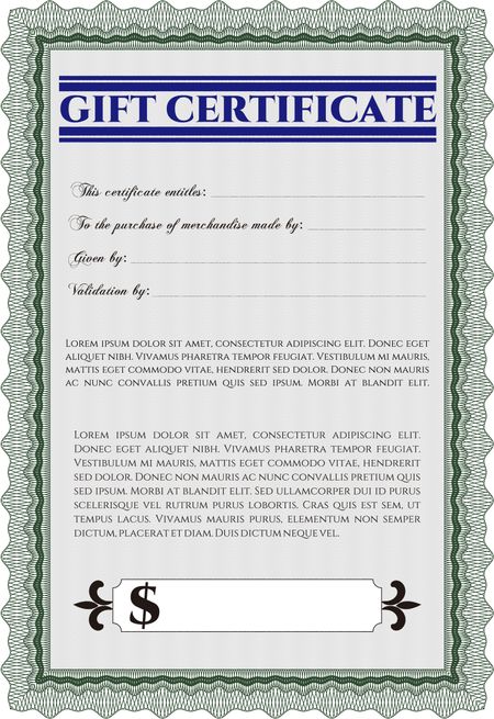 Vector Gift Certificate. With guilloche pattern. Detailed.Good design. 