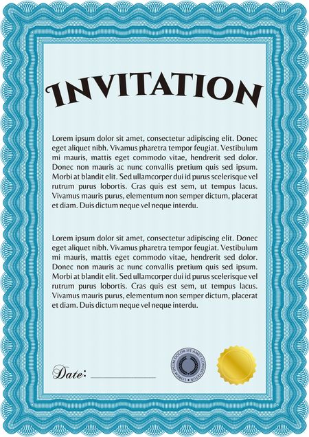 Formal invitation template. With complex linear background. Retro design. Border, frame.