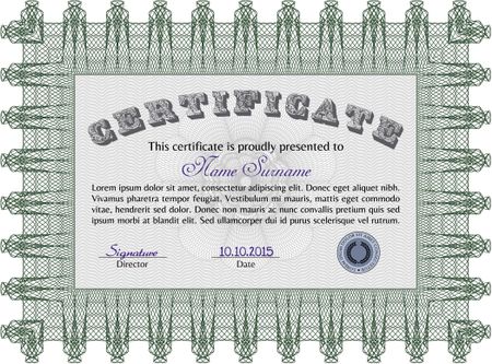 Diploma template or certificate template. With complex background. Money style.Modern design. 