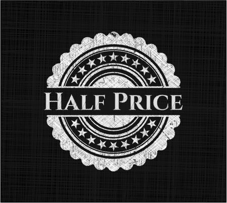 Half Price chalk emblem written on a blackboard