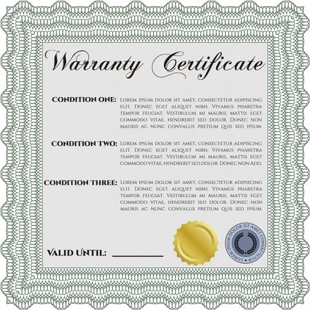 Sample Warranty certificate template. Very Customizable. It includes background. Complex border. 