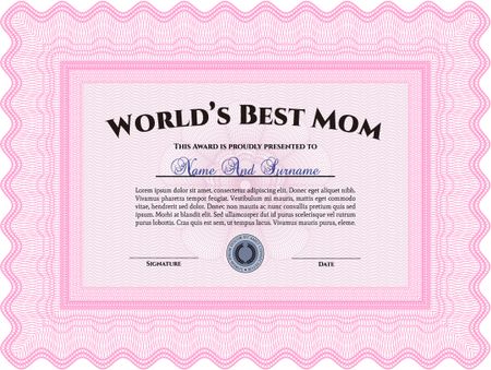 World's Best Mom Award Template. With linear background. Complex design. Detailed.