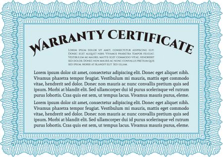 Warranty Certificate template. Complex border design. Retro design. With sample text. 