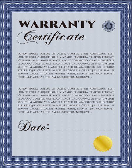 Warranty Certificate. With sample text. Complex frame. Very Customizable. 