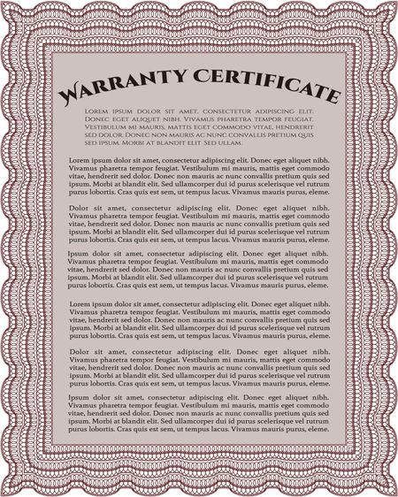 Sample Warranty template. With complex background. With sample text. Vector illustration. 