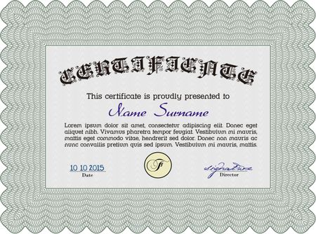 Certificate of achievement template. Money style.Retro design. With quality background. 