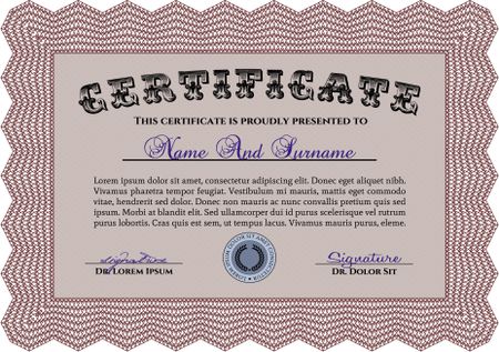 Diploma template or certificate template. Retro design. Easy to print. Vector pattern that is used in currency and diplomas.