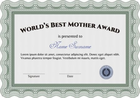 Best Mother Award. Elegant design. With complex linear background. Customizable, Easy to edit and change colors.