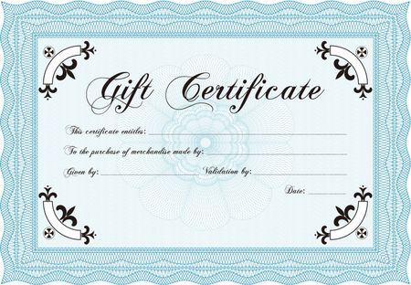 Vector Gift Certificate template. Artistry design. With guilloche pattern and background. Vector illustration.