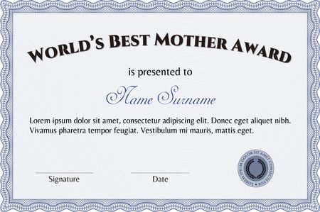 World's Best Mom Award. With complex linear background. Customizable, Easy to edit and change colors.Elegant design.