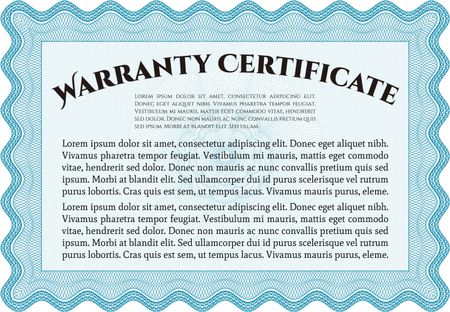 Warranty Certificate template. Vector illustration. With sample text. Complex frame design. 
