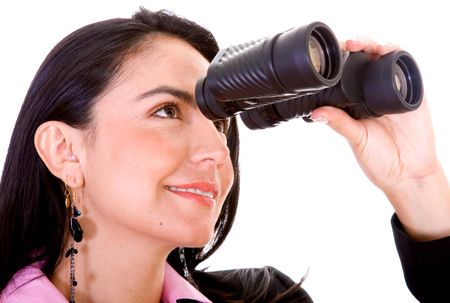 Business woman looking through her binoculars