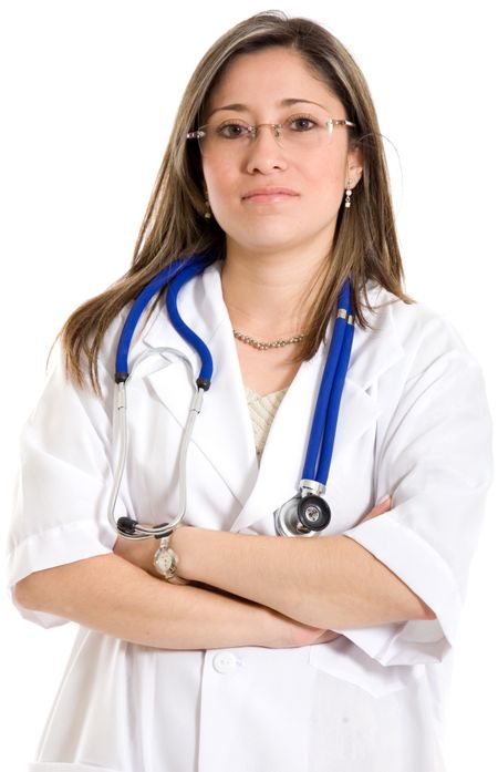 female doctor over a white background