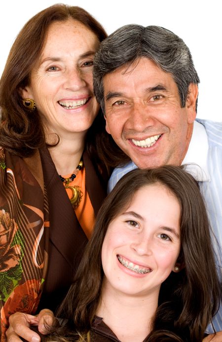 beautiful happy family portrait over a white background