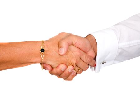 business handshake deal over a white background