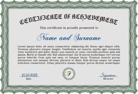 Certificate of achievement template. Vector pattern that is used in money and certificate.With complex background. Good design.