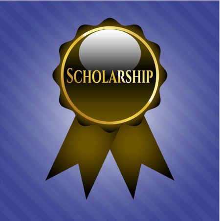 Scholarship gold shiny ribbon with blue background
