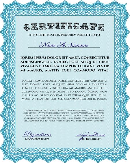 Sample certificate or diploma. Printer friendly. Money style.Good design.