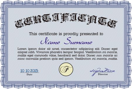 Sample Diploma. Cordial design. Border, frame.Printer friendly. 