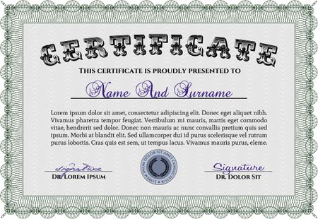 Sample Certificate. With quality background. Vector pattern that is used in currency and diplomas.Excellent design.